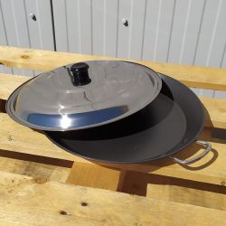 Plat à paella Induction en inox anti-adhésive 50cm + couvercle inox pour 14 personnes