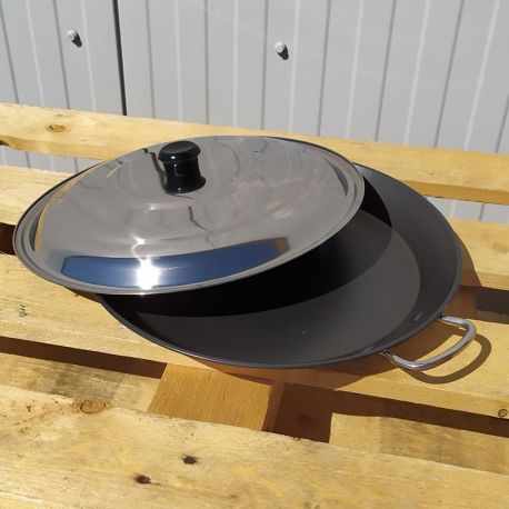 Plat à paella Induction en inox anti-adhésive 50cm + couvercle inox pour 14 personnes