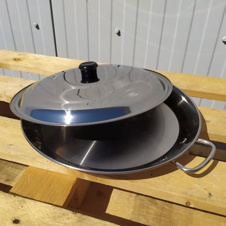 Plat à Paella inox 46cm spécial induction + couvercle pour 12 personnes