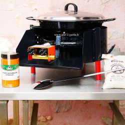 Kit à paella -bbq40 pour 14 personnes - Plat emaillé - Couvercle
