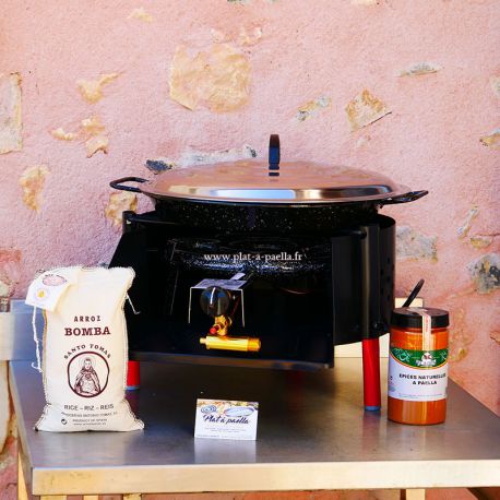 Kit à paella -bbq40 pour 16 personnes - Plat emaillé - Couvercle - Thermocouple