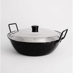 Poêle creuse émaillée 38cm avec couvercle Inox - Garcima