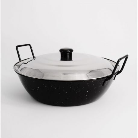 Poêle creuse émaillée 32cm avec couvercle Inox - Garcima