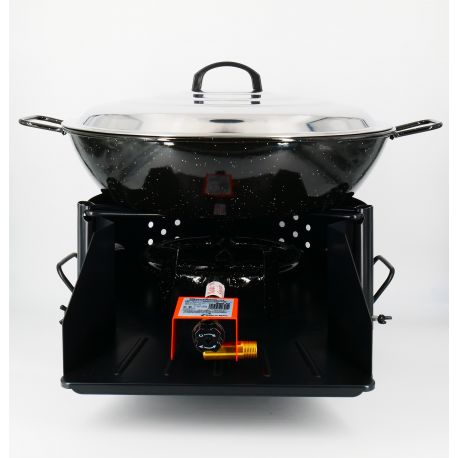 Kit Poêle creuse - BBQ40 pour 14 personnes - Plat creux émaillé 38cm - Couvercle