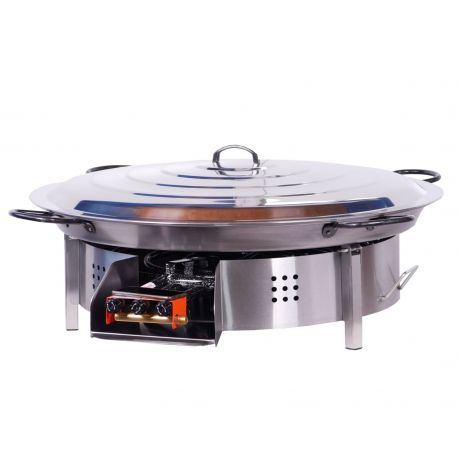 Mini kit à paella - 50 personnes - Pare-flamme inox - Plat émaillé - couvercle