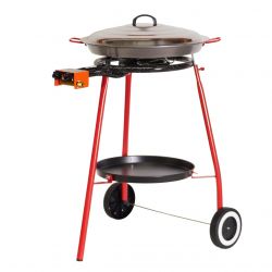 Kit à paella sur roues - poêle acier avec couvercle inox 12 personnes