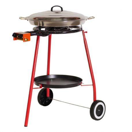 Kit à paella sur roues - poêle inox avec couvercle inox 16 personnes