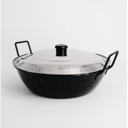 Poêle creuse émaillée 28cm avec couvercle Inox - Garcima