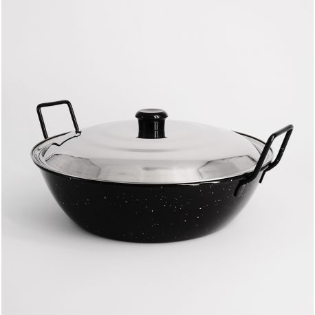 Poêle creuse émaillée 22cm avec couvercle Inox - Garcima