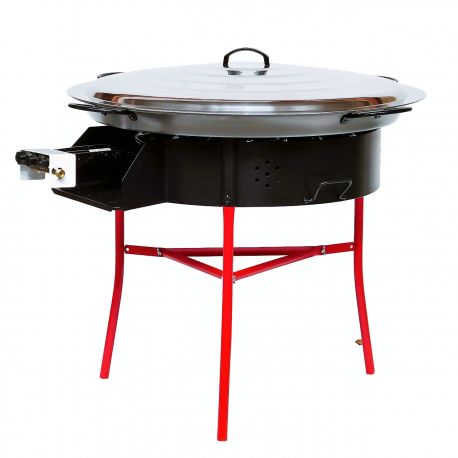 Kit à paella - BBQ60 pour 30 personnes - Plat acier avec couvercle inox et pare-flammes