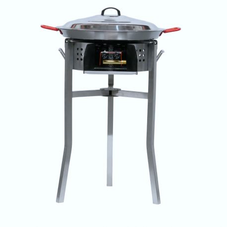 Kit à paella - Pare-flammes inox - 20 personnes - Plat acier et couvercle inox