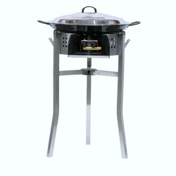 Kit à paella - Pare-flammes inox - 20 personnes - Plat émaillé et couvercle inox