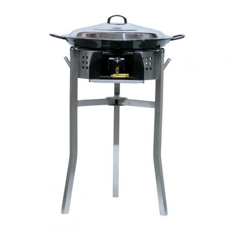 Kit à paella - Pare-flammes inox - 20 personnes - Plat émaillé avec couvercle inox - thermocouple