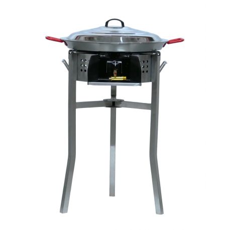 Kit à paella - Pare-flammes inox - 20 personnes - Plat Acier - Couvercle - Thermocouple