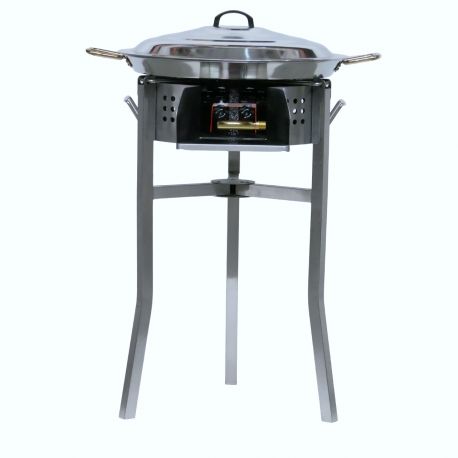 Kit à paella - Pare-flammes inox - 20 personnes - Plat et couvercle inox