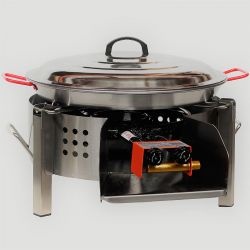 Kit à paella - Pare-flammes inox - 25 personnes - Plat acier et couvercle inox
