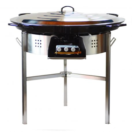 Kit à paella 40 personnes - Pare-flammes 70 cm inox - Plat émaillé avec couvercle inox