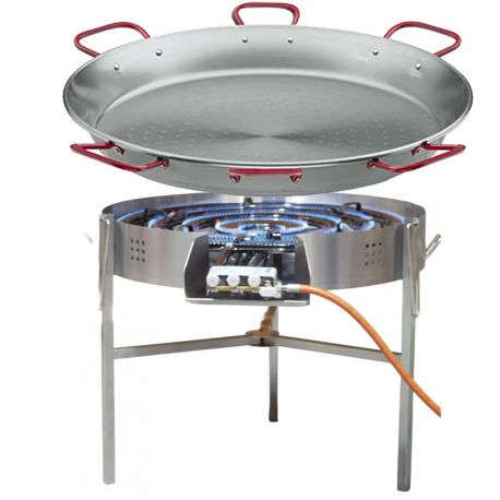 Kit à paella - 200 personnes - Maxi pare-flamme inox - Plat acier - thermocouple