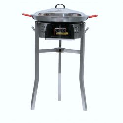Kit à paella - Pare-flammes inox - 16 personnes - Plat acier et couvercle inox