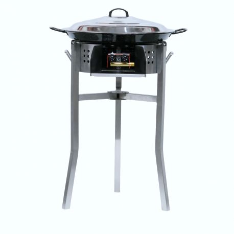 Kit à paella - Pare-flammes inox - 14 personnes - Plat émaillé et couvercle inox