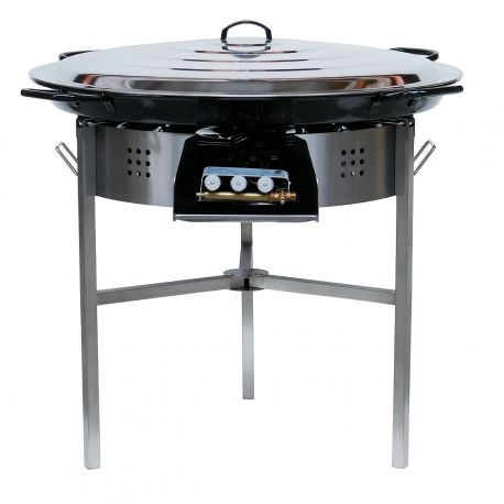 Kit à paella 50 personnes - Pare-flammes 70cm inox - Plat émaillé - veilleuse - thermocouple
