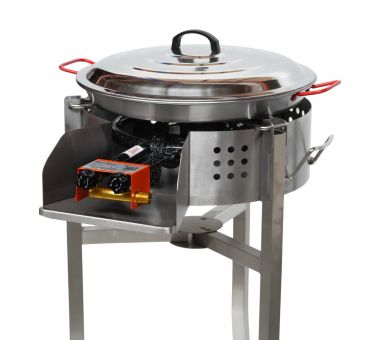 Kit paella thermocouple - Pare-flammes 60cm inox - 25 personnes - Plat acier 65cm avec couvercle inox
