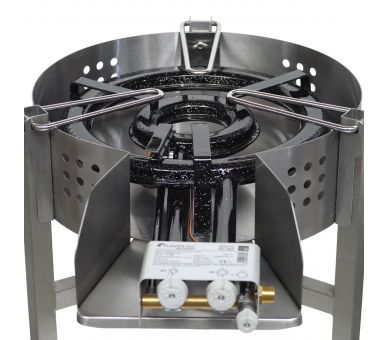 Kit paella thermocouple - Pare-flammes 60cm inox - 25 personnes - Plat acier 65cm avec couvercle inox