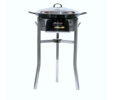 Kit paella Classique - Pare-flammes 60cm inox - 25 personnes - Plat émaillé 65cm avec couvercle inox