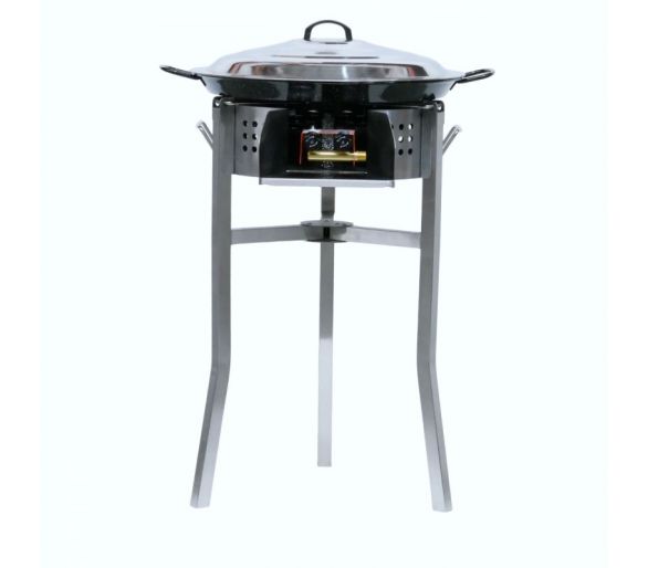 Kit paella thermocouple - Pare-flammes 60cm inox - 25 personnes - Plat émaillé 65cm avec couvercle inox