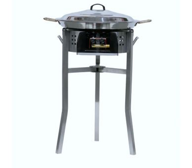 Kit paella Classique - Pare-flammes 60cm inox - 25 personnes - Plat inox 65cm avec couvercle inox
