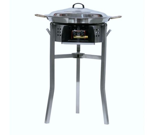 Kit paella Surpuissant - Pare-flammes 60cm inox - 25 personnes - Plat inox 65cm avec couvercle inox