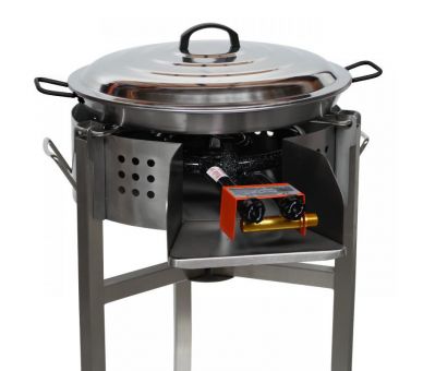 Kit paella thermocouple - Pare-flammes 60cm inox - 25 personnes - Plat pata negra 65cm avec couvercle inox