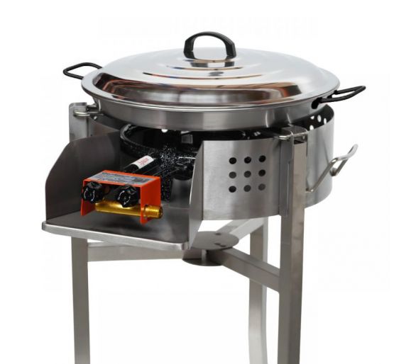 Kit paella Classique - Pare-flammes 60cm inox - 30 personnes - Plat pata negra 70cm avec couvercle inox