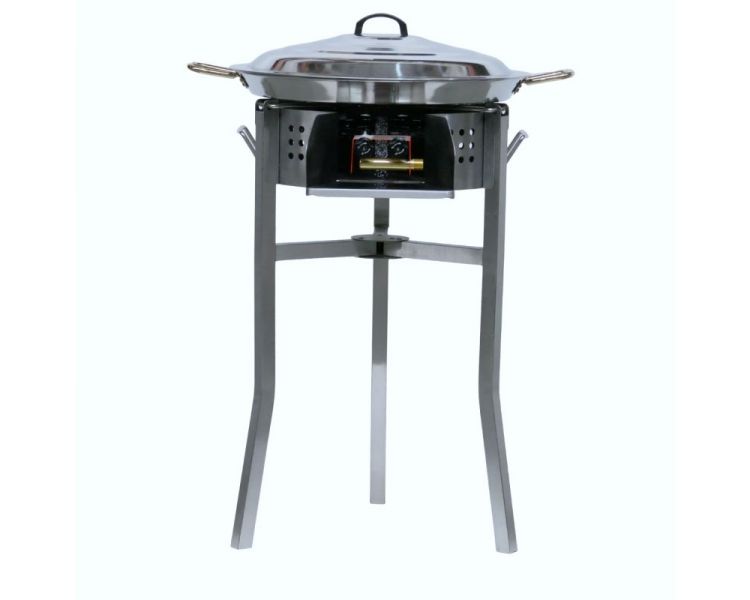 Kit paella Surpuissant - Pare-flammes 60cm inox - 30 personnes - Plat inox 70cm avec couvercle inox