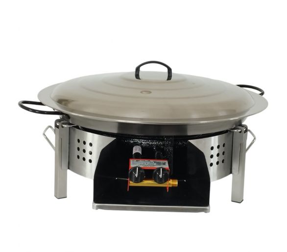 Kit paella Surpuissant - Pare-flammes plan de travail 60cm inox - 30 personnes - Plat pata negra 70cm avec couvercle inox