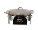 Kit paella Classique - Pare-flammes plan de travail 60cm inox - 25 personnes - Plat acier 65cm avec couvercle inox