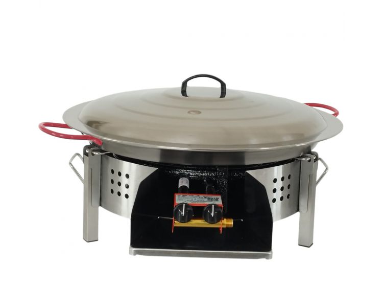 Kit paella Classique - Pare-flammes 60cm inox - 30 personnes - Plat acier 70cm avec couvercle inox
