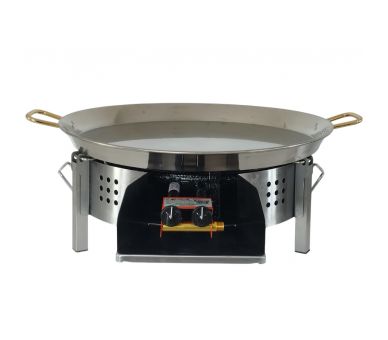Kit paella thermocouple - Pare-flammes plan de travail 60cm inox - 30 personnes - Plat inox 70cm avec couvercle inox