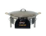 Kit paella thermocouple - Pare-flammes plan de travail 60cm inox - 25 personnes - Plat inox 65cm avec couvercle inox