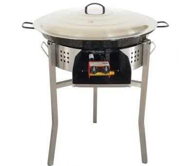 Kit paella Surpuissant - Pare-flammes 60cm inox - 30 personnes - Plat émaillé 70cm avec couvercle inox