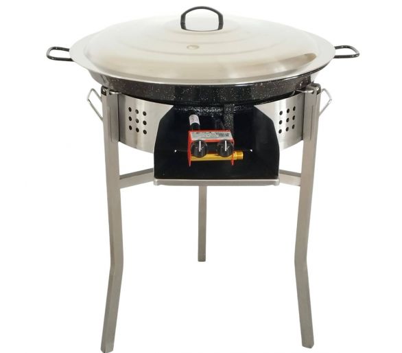 Kit paella Surpuissant - Pare-flammes 60cm inox - 25 personnes - Plat émaillé 65cm avec couvercle inox