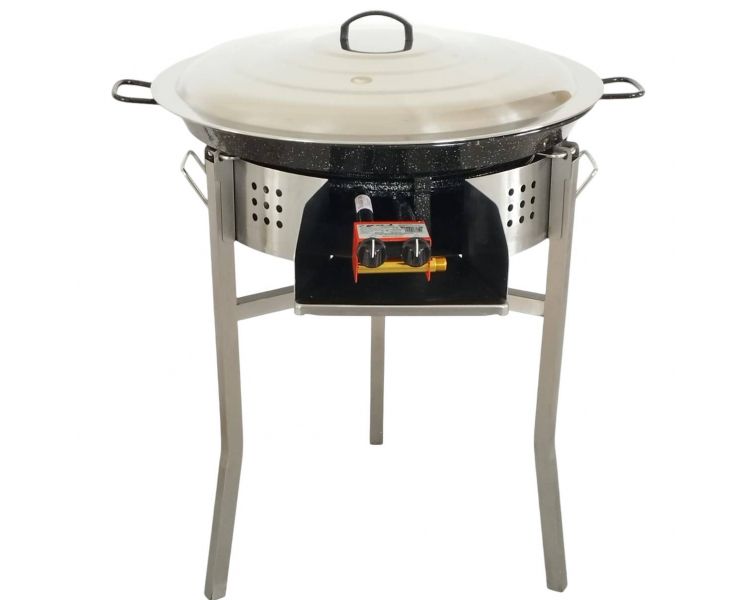 Kit paella Surpuissant - Pare-flammes 60cm inox - 25 personnes - Plat émaillé 65cm avec couvercle inox
