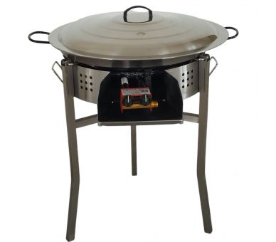 Kit paella Surpuissant - Pare-flammes 60cm inox - 25 personnes - Plat pata negra 65cm avec couvercle inox