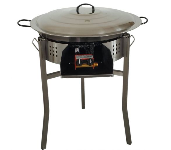 Kit paella Surpuissant - Pare-flammes 60cm inox - 25 personnes - Plat pata negra 65cm avec couvercle inox