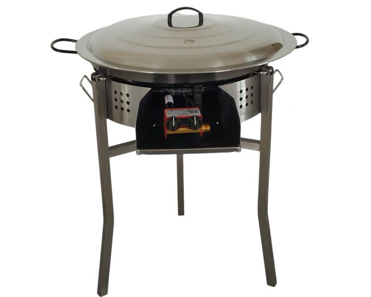 Kit paella Surpuissant - Pare-flammes 60cm inox - 25 personnes - Plat pata negra 65cm avec couvercle inox