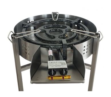 Kit paella thermocouple - Pare-flammes 60cm inox - 30 personnes - Plat pata negra 70cm avec couvercle inox