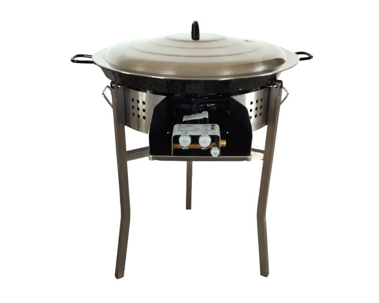 Kit à paella - BBQ45inox pour 12 personnes - Plat anti-adhérent - Couvercle inox - Thermocouple